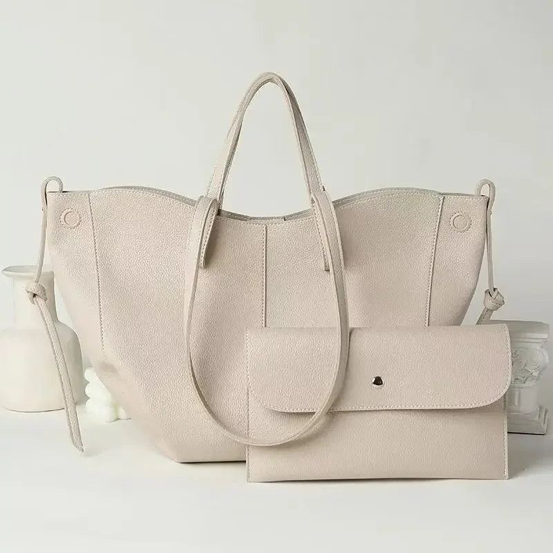 Grote witte tas met clutch van vegan leer