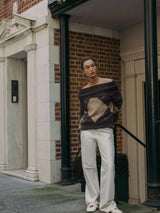 Elviane | Off-Shoulder Gebreide Trui met Argyle Patroon