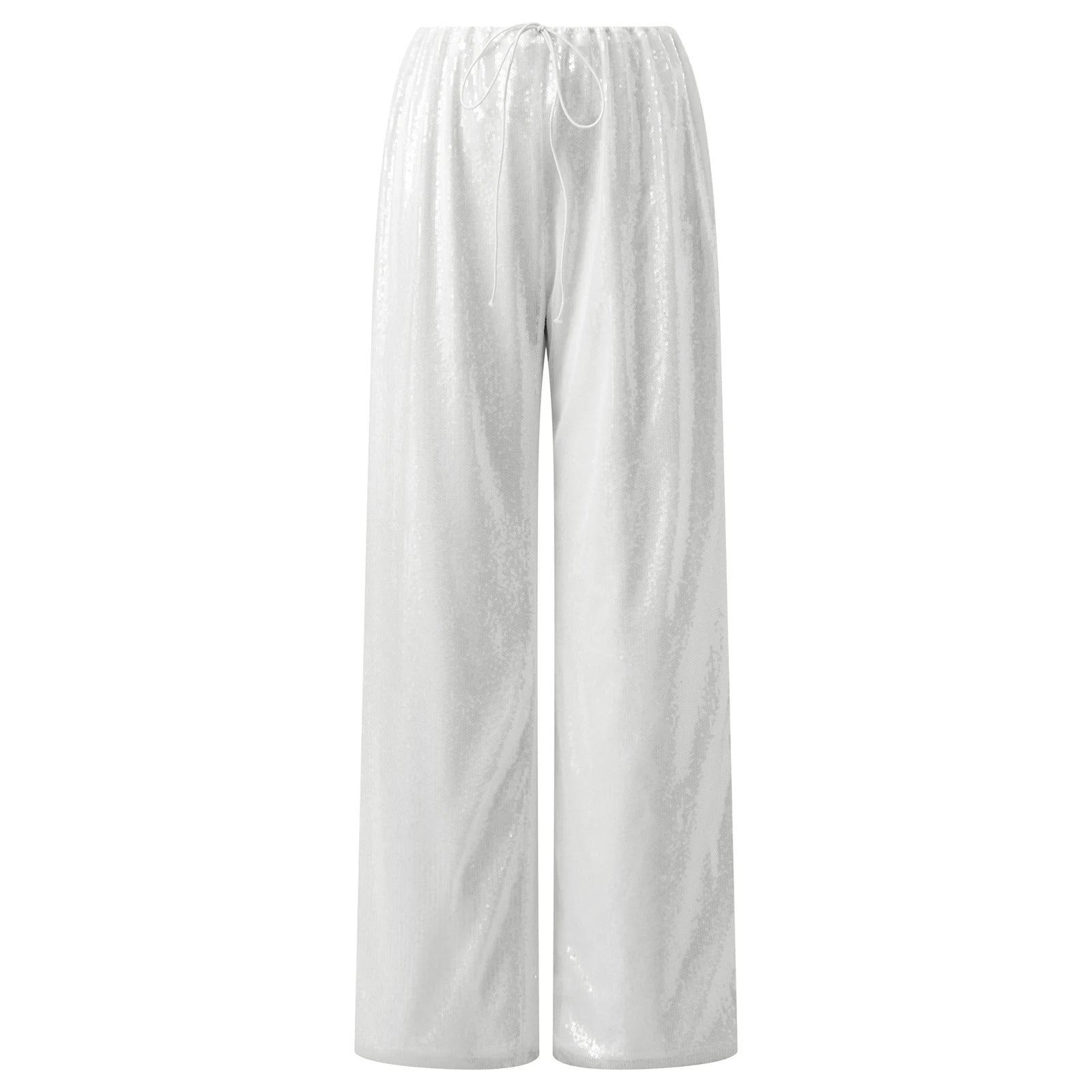 witte  pailletten palazzo broek met elastische taille dames