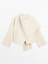 korte damesjas van wolmix in beige met moderne snit