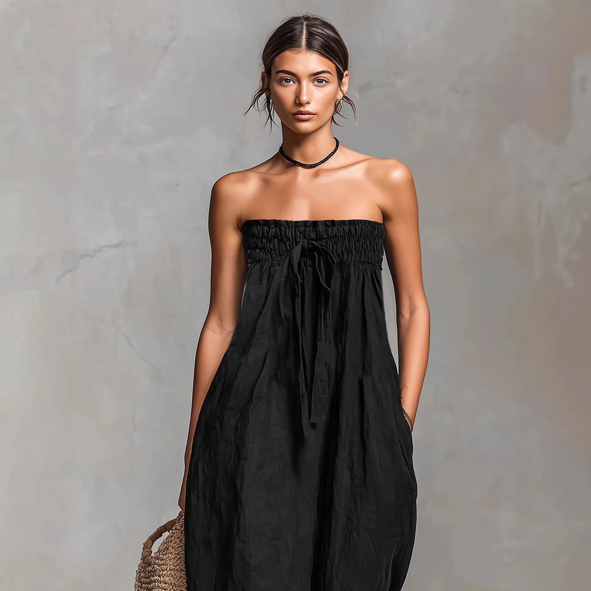 zwarte zomerse jumpsuit met comfortabele pasvorm dames