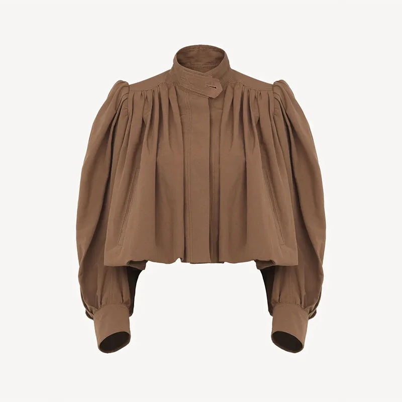 Luzette Cropped Bomberjack | Vrouwelijk Jack met Pofmouwen & Knopen