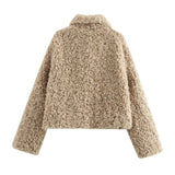 Elavine Teddy Jacket | Beige Faux Fur Winterjas met Gespen