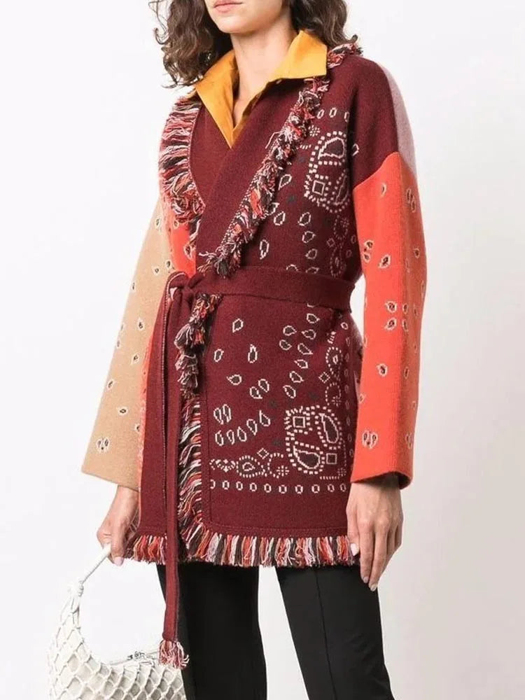 Meliora Cashmere Cardigan | Bandana Knit Met Franjes