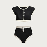 Bikini met korte mouwen en vintage uitstraling