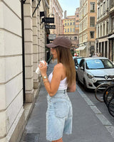 high waist denim short dames met wijde pijpen en vintage wash