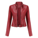 Veloura Biker Jacket rood dames detailfoto ritsen en kraag