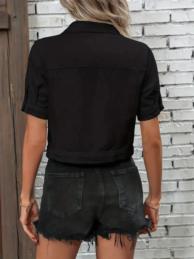 Sabrine | Denim Overhemdjack met Korte Mouwen voor Dames