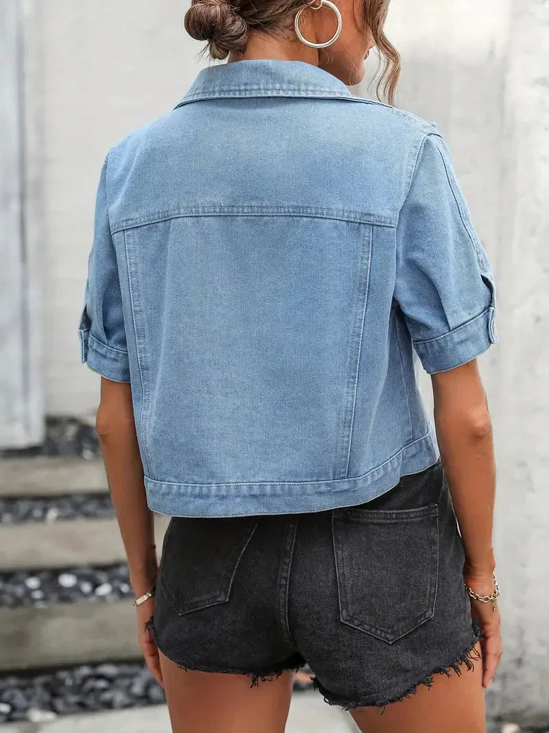 Sabrine | Denim Overhemdjack met Korte Mouwen voor Dames