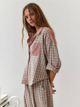 gestreepte dames pyjamaset met blouse en lange broek