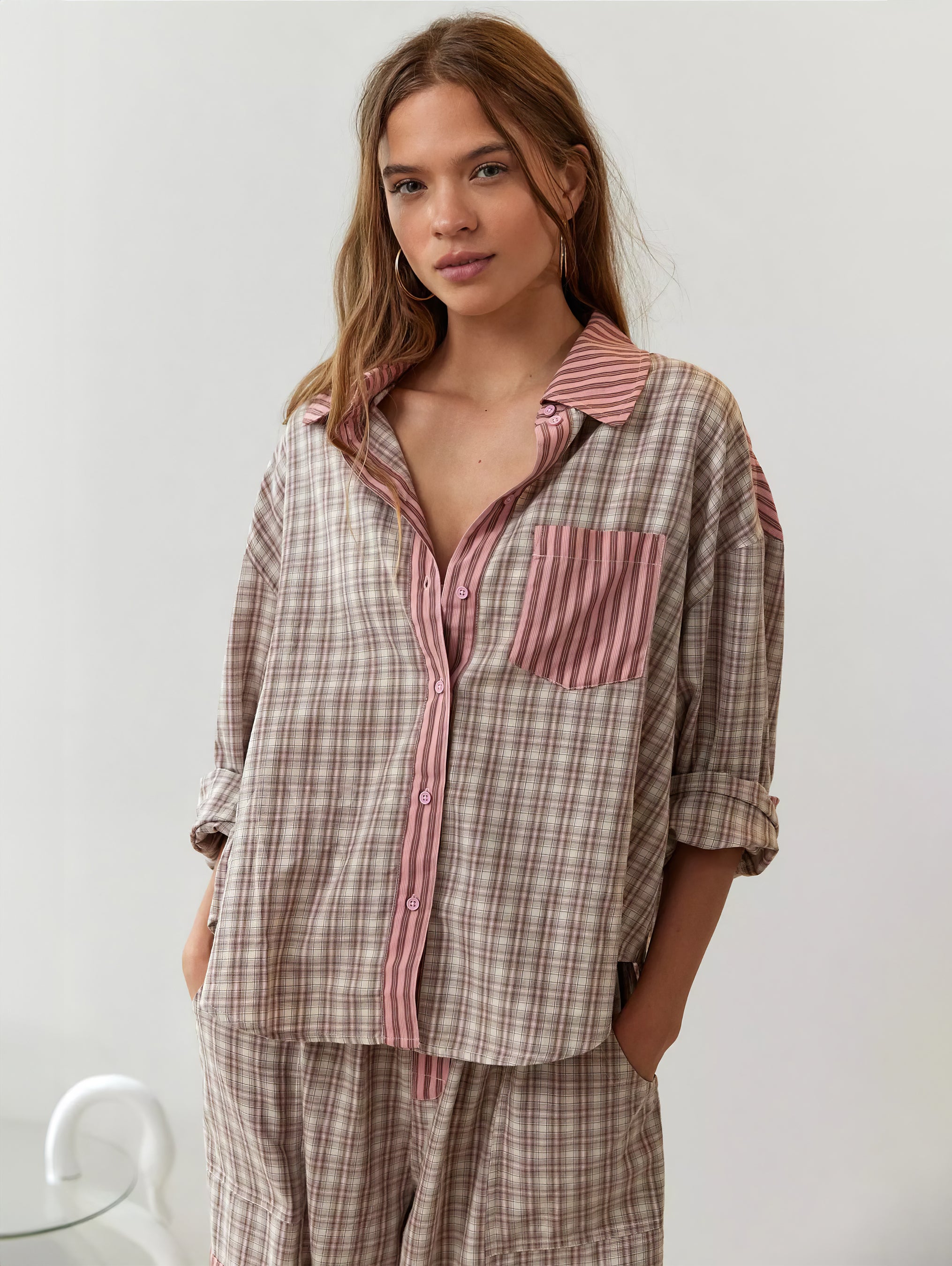 Eloria Pyjamaset | Gestreepte & Geruite Nachtset met Blouse