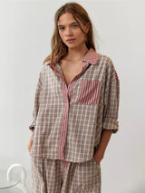 Eloria Pyjamaset | Gestreepte & Geruite Nachtset met Blouse