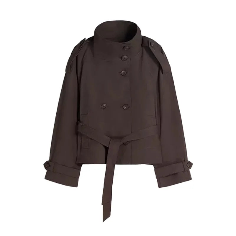 Maélie | Korte Trenchcoat Dames met Tailleband & Hoge Kraag