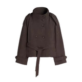 Maélie | Korte Trenchcoat Dames met Tailleband & Hoge Kraag