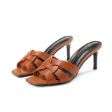 cognac kleurige elegante leren slippers voor dames