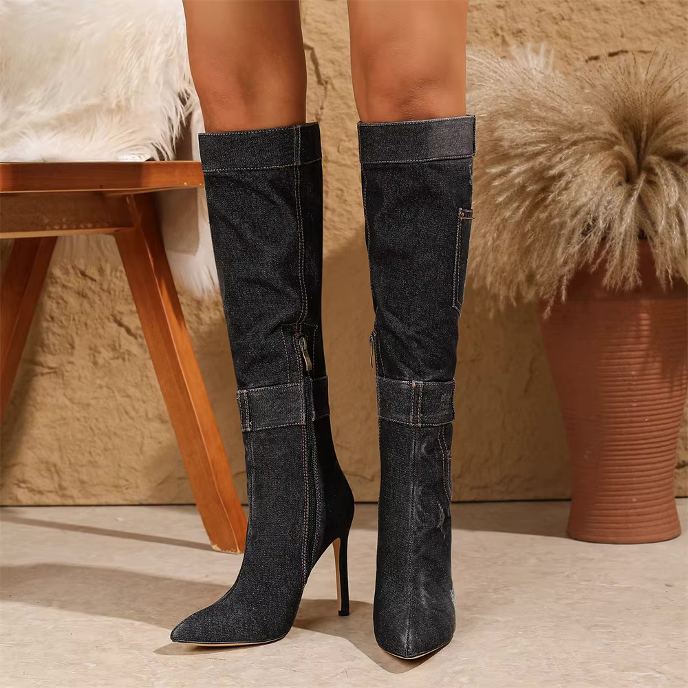 DenimLuxe | Knee High Heels