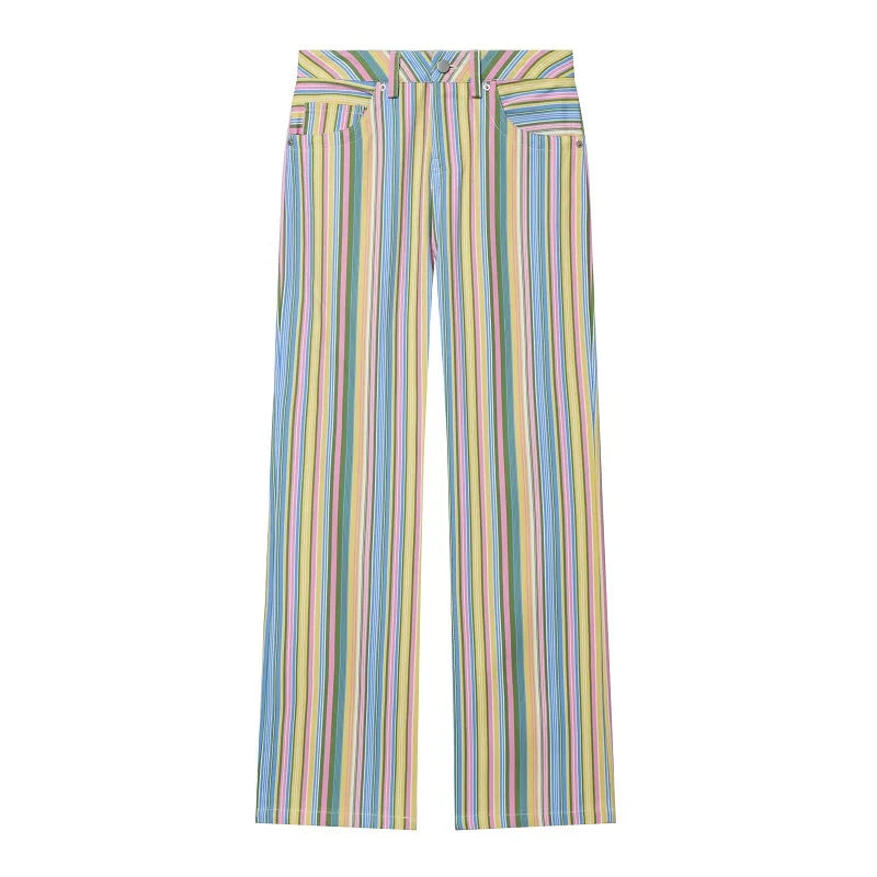Alizé gestreepte wide leg broek pastelkleuren dames voorkant