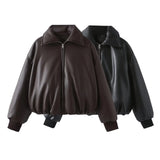 dames bomberjack in oversized stijl, vegan leer zwart en bruin
