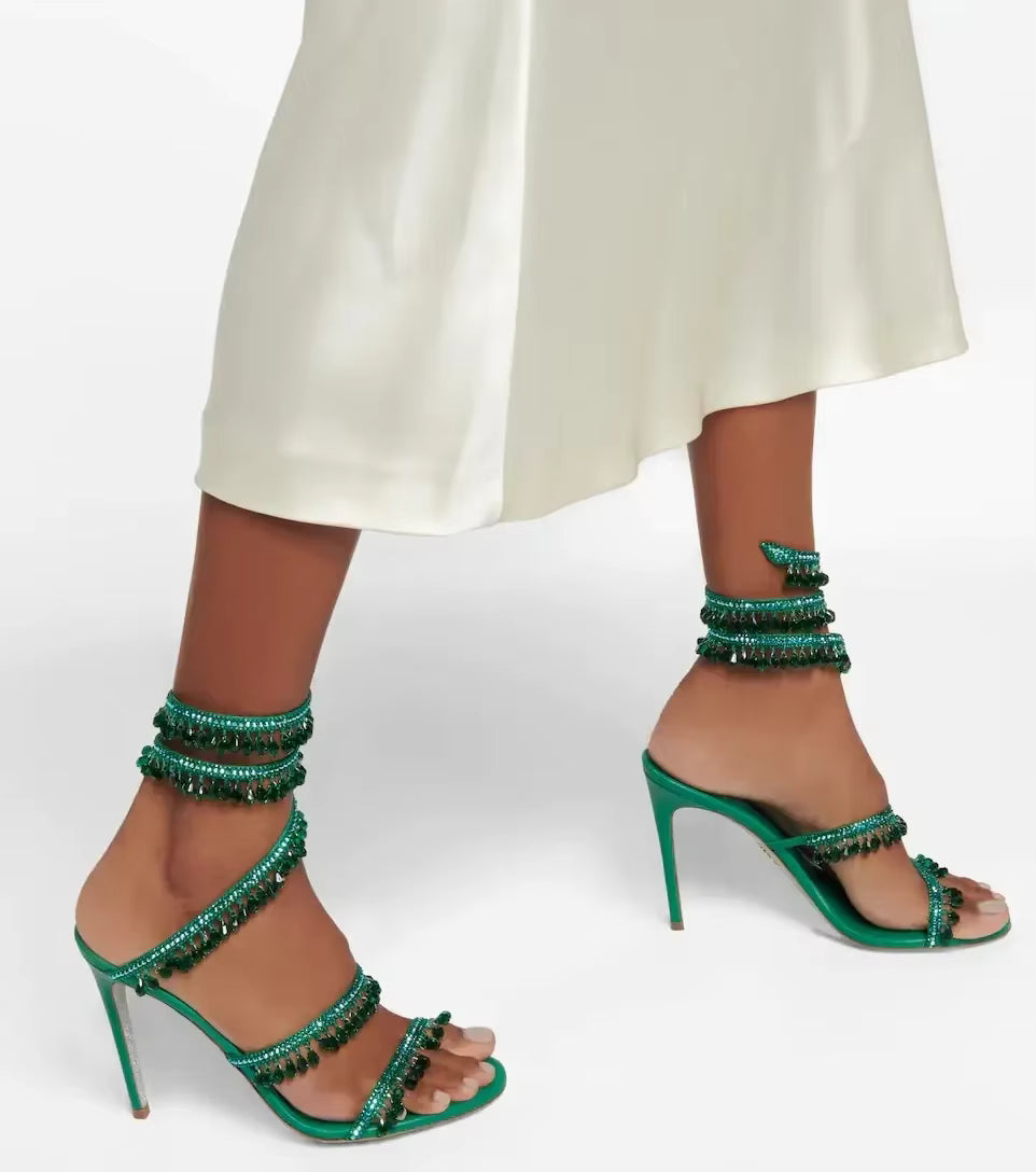 Zyrelle Crystal Wrap Heels | Luxe Sandalen met Wikkel-Enkelband