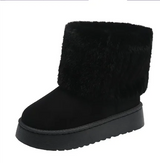 Zwarte enkellaars met imitatiebont en plateauzool, winter boots dames