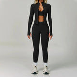 zwarte sportoutfit dames met aansluitende legging en bh