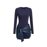 blauwe mini-jurk met strikdetail – elegante avondjurk
