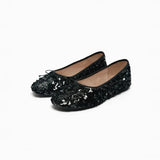 zwarte pailletten ballerina flats met strik voor dames