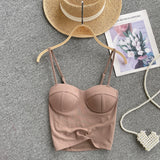 khaki top met cups en verstelbare bandjes