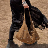 Ravira Suede Bag | Large Shoulder Bag with Rings &amp; Vintage Look
