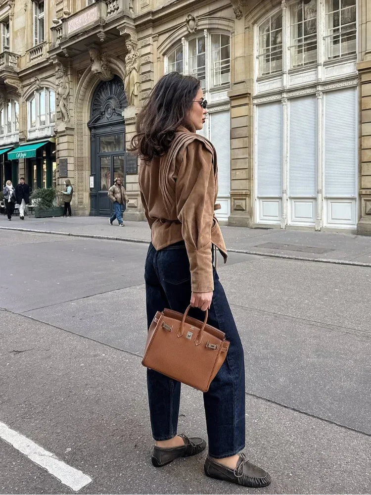 Veloria Vegan Suede Jas | Dames herfstjas met schouderdetails & ceintuur