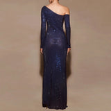 Seraphyne crystal mesh gown navy achteraanzicht