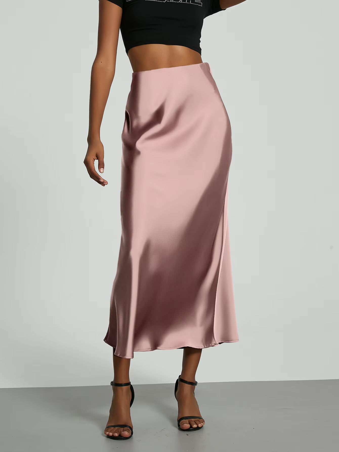 Faldas elegants de satén de seda para mujer, falda de cintura alta, nueva moda coreana, Faldas acampanadas, Faldas de oficina brillantes de Color sólido para mujer 