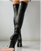 Vespera High-Shine Boots | Zwarte Hoge Laarzen met Puntige Neus & High-Fashion Look