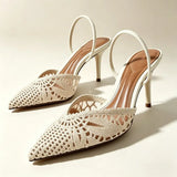 crème gehaakte slingback hakken met puntneus en stiletto dames