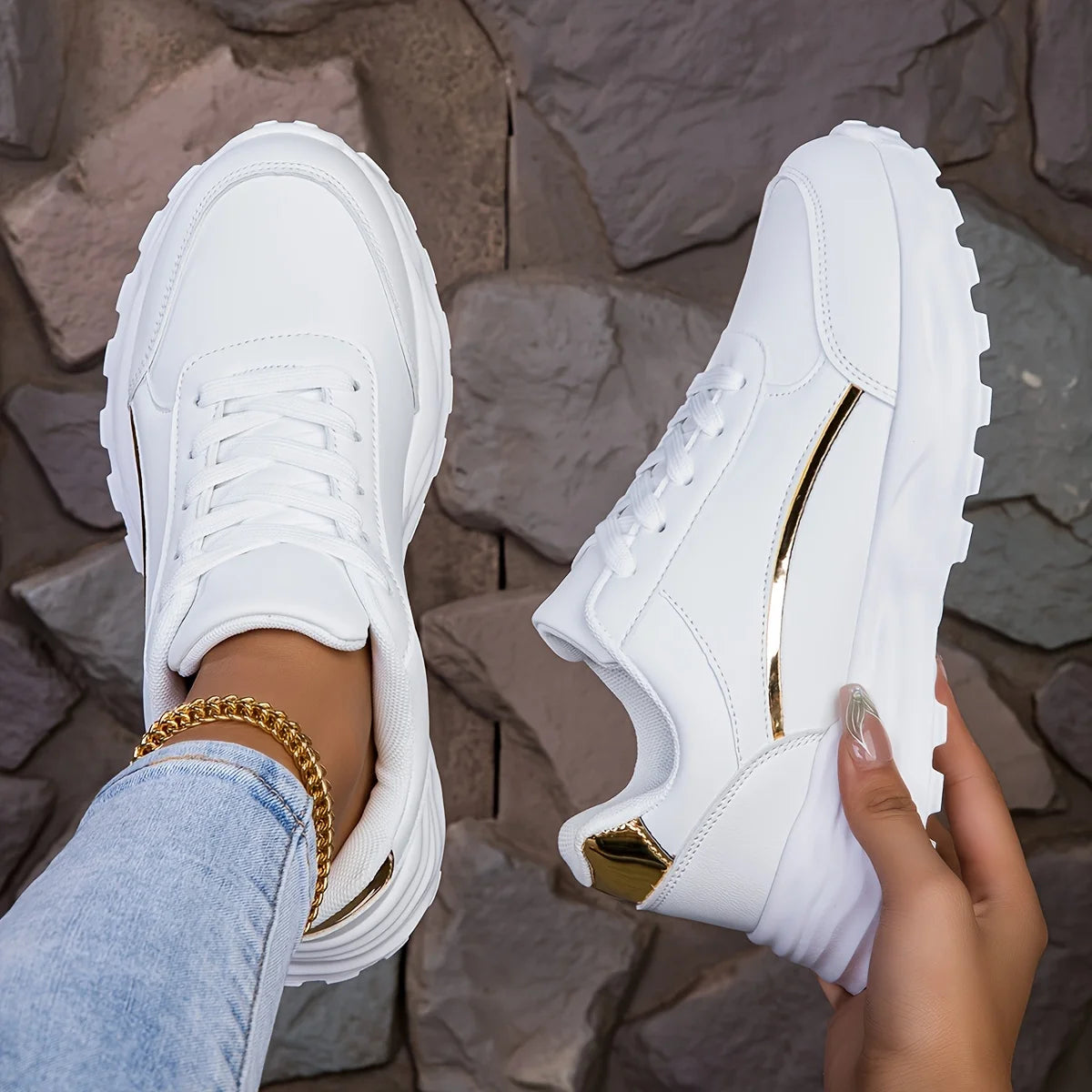 Lyana | White Gold Detail Sneakers