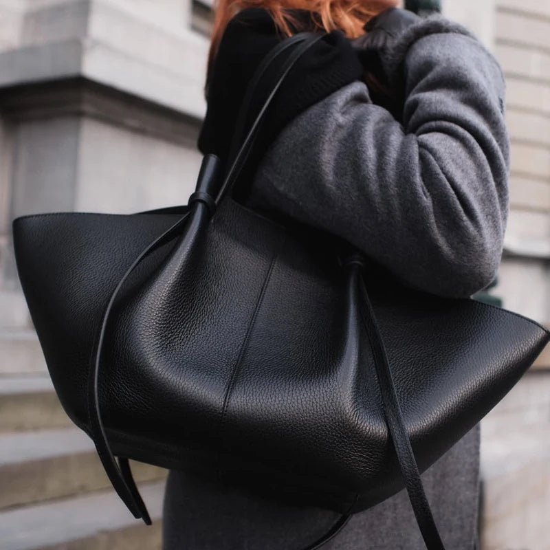 Avoria | Grote Luxe Tote Bag van Vegan Leer met Strikdetail & Lange Hengsels