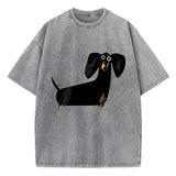 Grijs oversized T-shirt met teckelprint op de voorkant