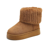 Bruine enkellaars met imitatiebont en plateauzool, cosy winter boots