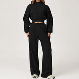 Zwarte  lounge set met cropped hoodie en wide leg joggers