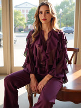 Riva Ruffle Blouse | Elegante Damesblouse met Volants & V-hals