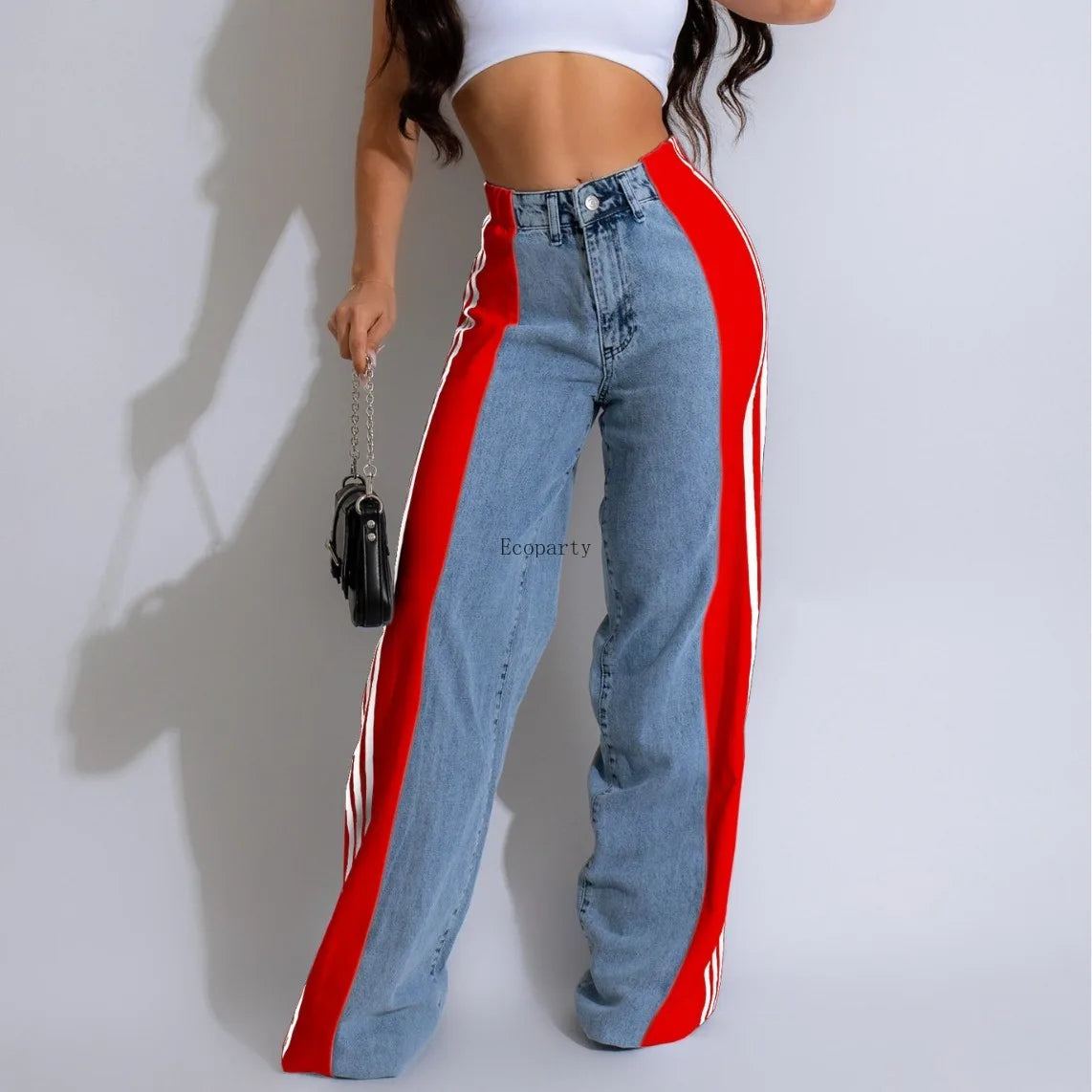 sportieve jeans met gestreept zijvlak