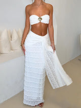 tropische strandlook met parel detail en kantstof