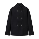 zwarte oversized double breasted damesjas met knopen