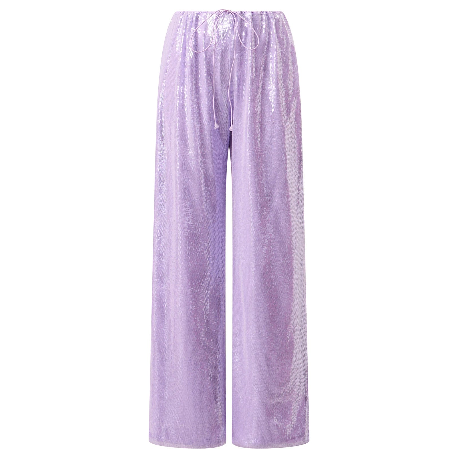 lila glitter broek met wijde pijpen en satijnen crop top dames