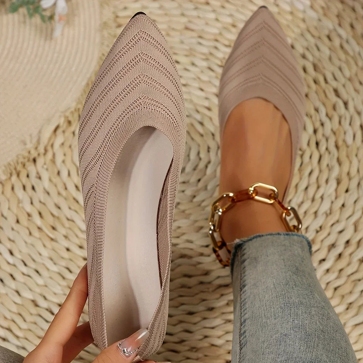 Breeza | Ademend Geweven Ballerina's met Stretch & Comfortzool