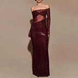 Seraphyne crystal mesh gown burgundy vooraanzicht