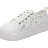 Lazira Lace Sneakers | Zomerse Plateau Gympen met Kant in Zwart & Wit
