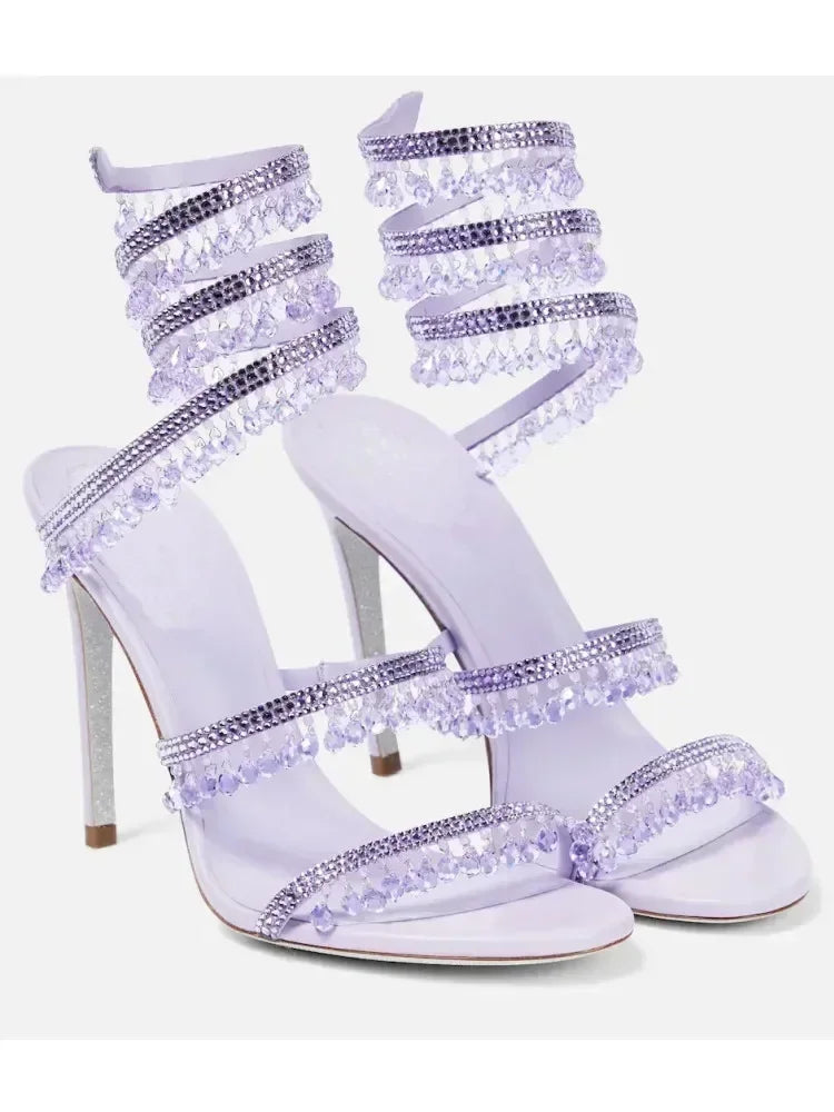 Crystal wikkel heels paars met sierlijke kristallen