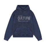 blauwe hoodie met glinsterende rhinestone details for the culture