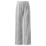 zilveren pailletten palazzo broek met elastische taille dames